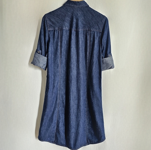 GAP 1969 Long Sleeve Dark Blue Denim Western Button Shirt Dress - Picture 12 of 16